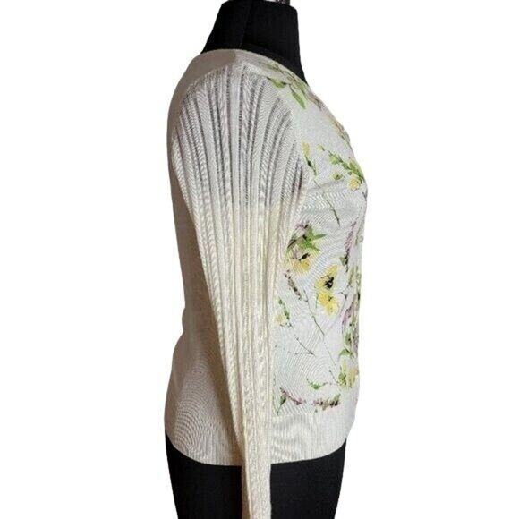 AGB Floral Sweater Women's XL Button Front Summer Cardigan Off White - Picture 6 of 12